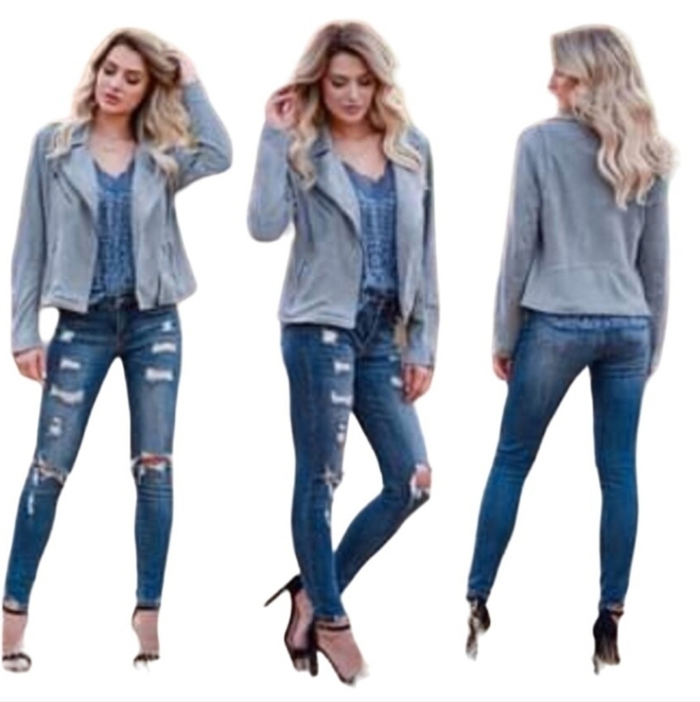 CBRAND Limitless Gray Faux Suede Moto Jacket Size S